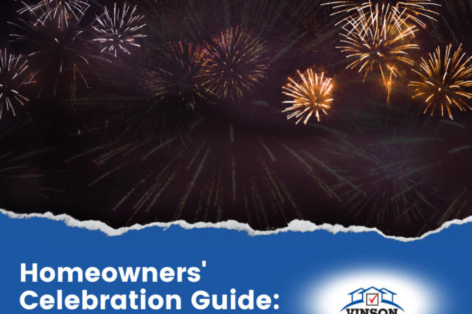 Vinson Home Inspections Homeowners’ Celebration Guide_ Safe Fireworks Tips Dark night sky filled with bright and colorful fireworks